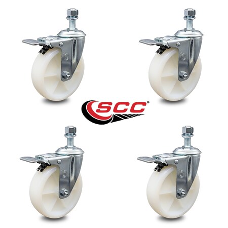 Service Caster 5 Inch Nylon Swivel 3/8 Inch Threaded Stem Caster Set with Total Lock Brake SCC SCC-TSTTL20S514-NYS-381615-4